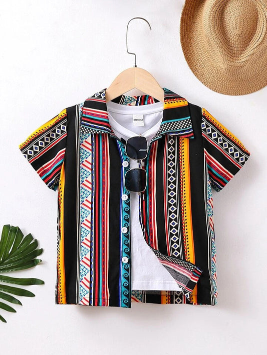 Boy's stylish New Colourful Animal Graphic Line Designer Flower Button Front of (Combo Pack Of 3) Shirt For Boy