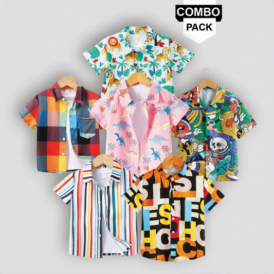 Stylish New Colourful Abcd Graphic Designer Button Front of ((Combo pack For 6)) Shirt For Boy.. (For 6 Month to 10 Year)