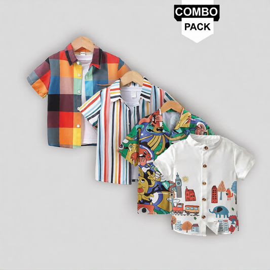 Boys Graphic Print Relaxed Fit Shirts(Combo pack For 4)