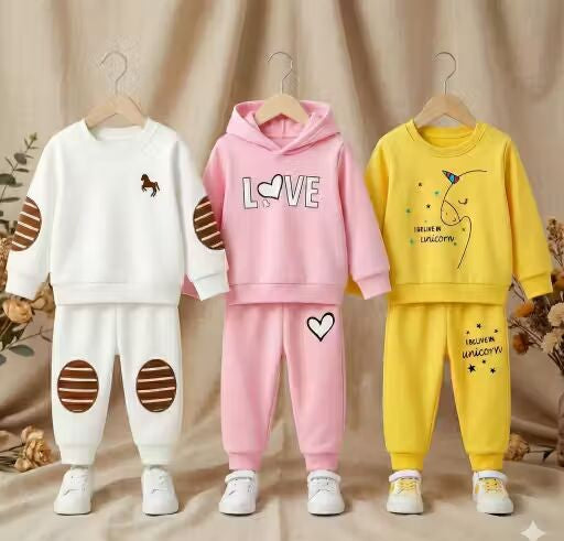 New Winter Full Sleeves Sweatshirt Sweater Hoodies and Bottom Trousers Trackpants Joggers Kids clothing sets Combo of 3 Dress Letest Printed Top and Bottm Set for Boys and Girls